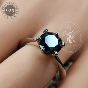 Certified 2ct Black Moissanite Diamond Solitaire 92.5% Sterling Silver Bridal